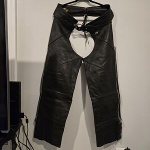 Vintage 90s Harley Davidson Women's Black Leather Riding Chaps Large Made In USA